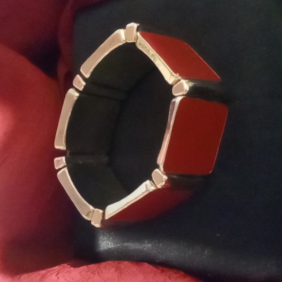 Vintage expandable bracelet red and gold tone. Large squares XXL size 9 - Picture 4 of 4